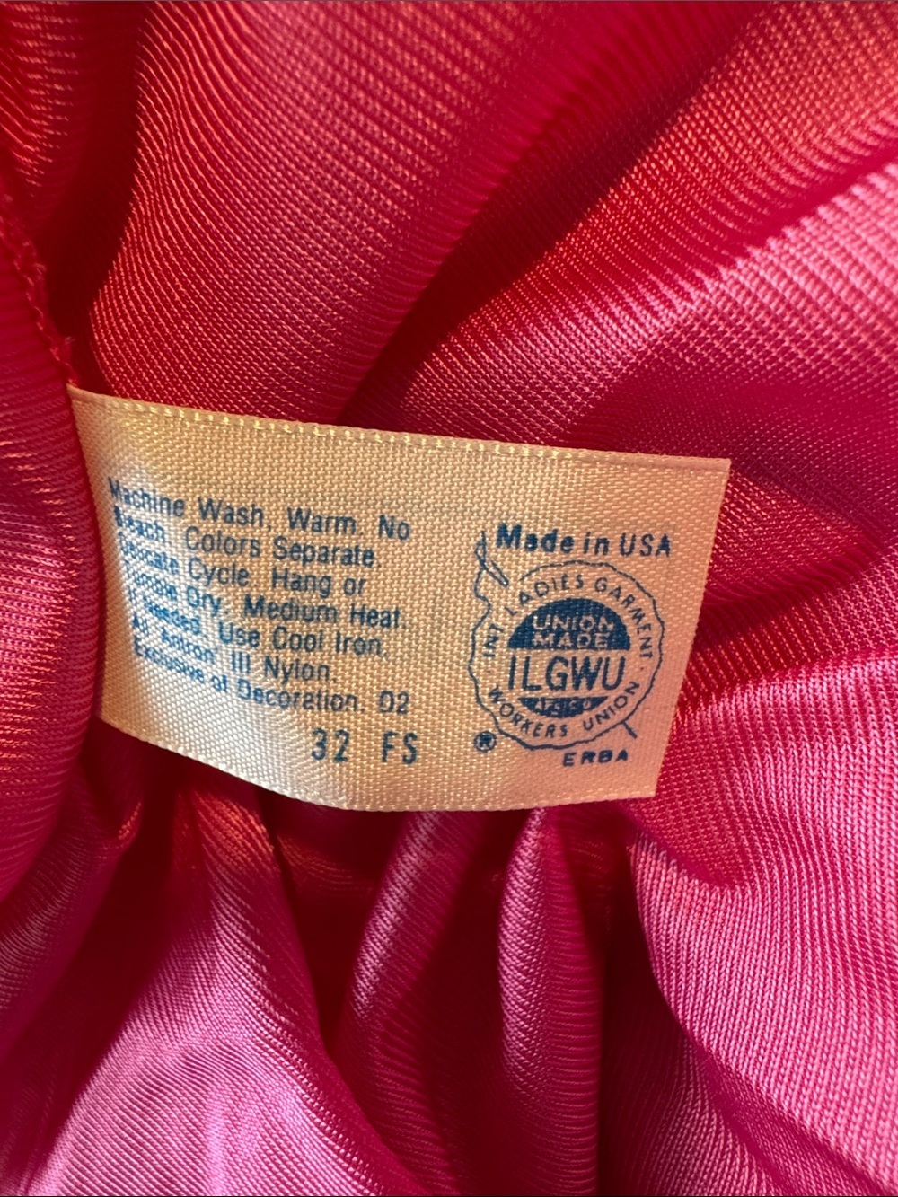 Vintage Union Made 80s Drop Waist Fuchsia Lace-Trim Nightgown - Picture 13 of 13